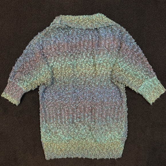 Womens Colorful Short Sleeve Bouclé Cardigan Sweater S Mermaid Festival Y2K - Picture 10 of 11
